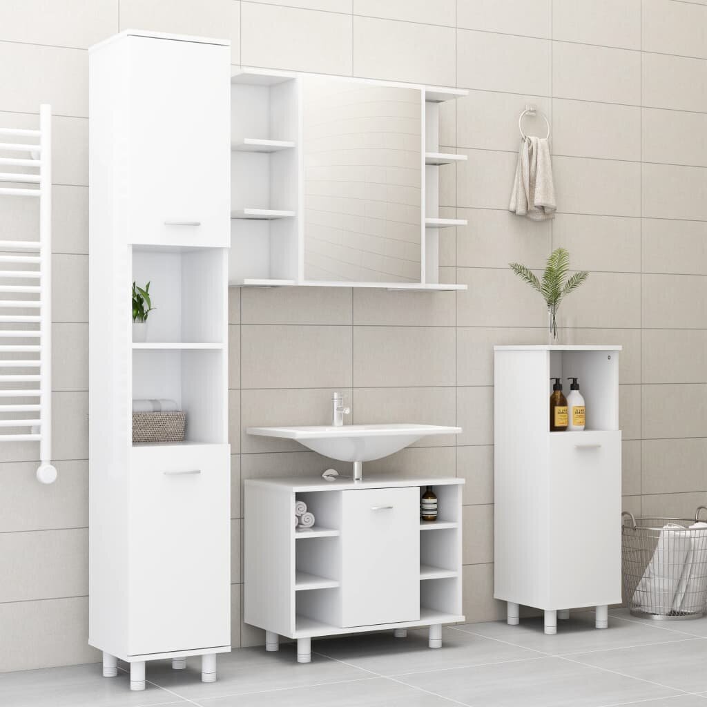 vidaXL 3-osainen kylpyhuoneen kalustesarja valkoinen lastulevy hinta ja tiedot | Kylpyhuonekalusteet | hobbyhall.fi