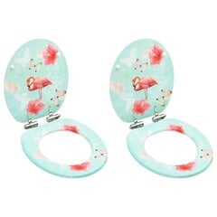 vidaXL WC-istuimet soft close -kansilla 2 kpl MDF flamingokuosi hinta ja tiedot | WC-istuimen lisätarvikkeet | hobbyhall.fi
