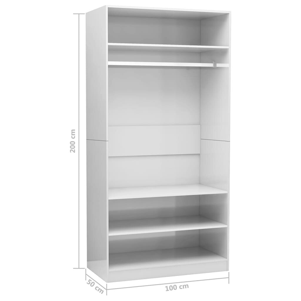 vidaXL Vaatekaappi korkeakiilto valkoinen 100x50x200 cm lastulevy hinta ja tiedot | Kaapit | hobbyhall.fi