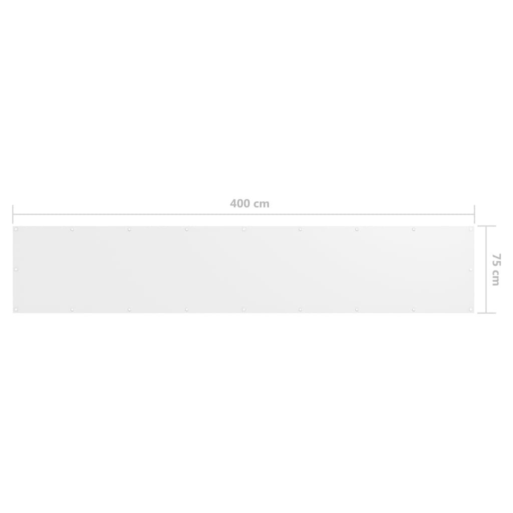 vidaXL Parvekkeen suoja valkoinen 75x400 cm Oxford kangas hinta ja tiedot | Aurinkovarjot ja markiisit | hobbyhall.fi