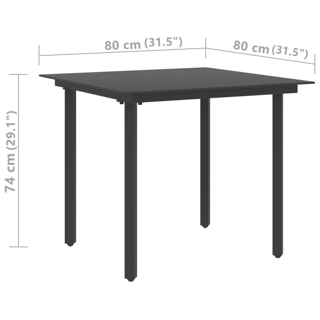 vidaXL Puutarhan ruokapöytä musta 80x80x74 cm teräs ja lasi hinta ja tiedot | Puutarhapöydät | hobbyhall.fi