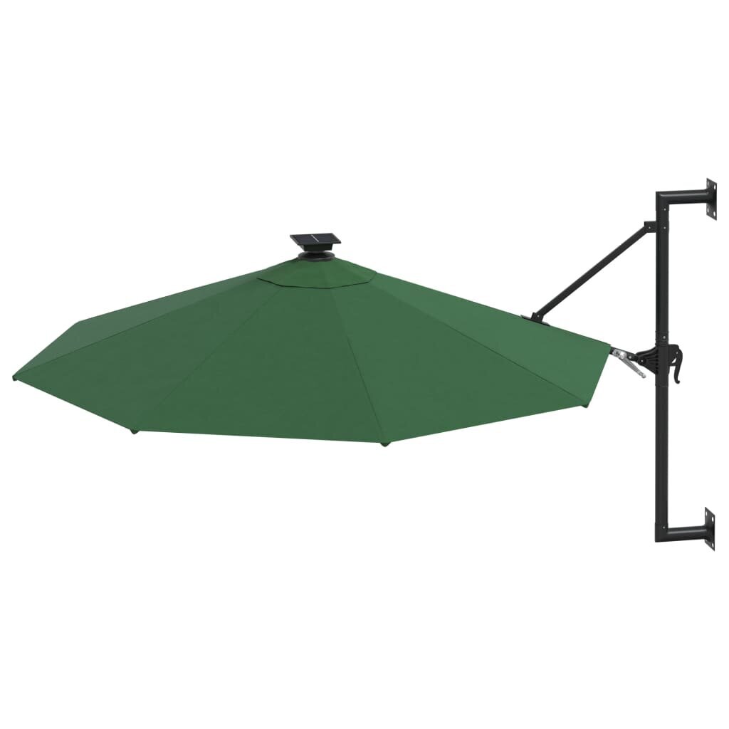 vidaXL Seinäkiinnitteinen aurinkovarjo LED ja tolppa 300 cm vihreä hinta ja tiedot | Aurinkovarjot ja markiisit | hobbyhall.fi