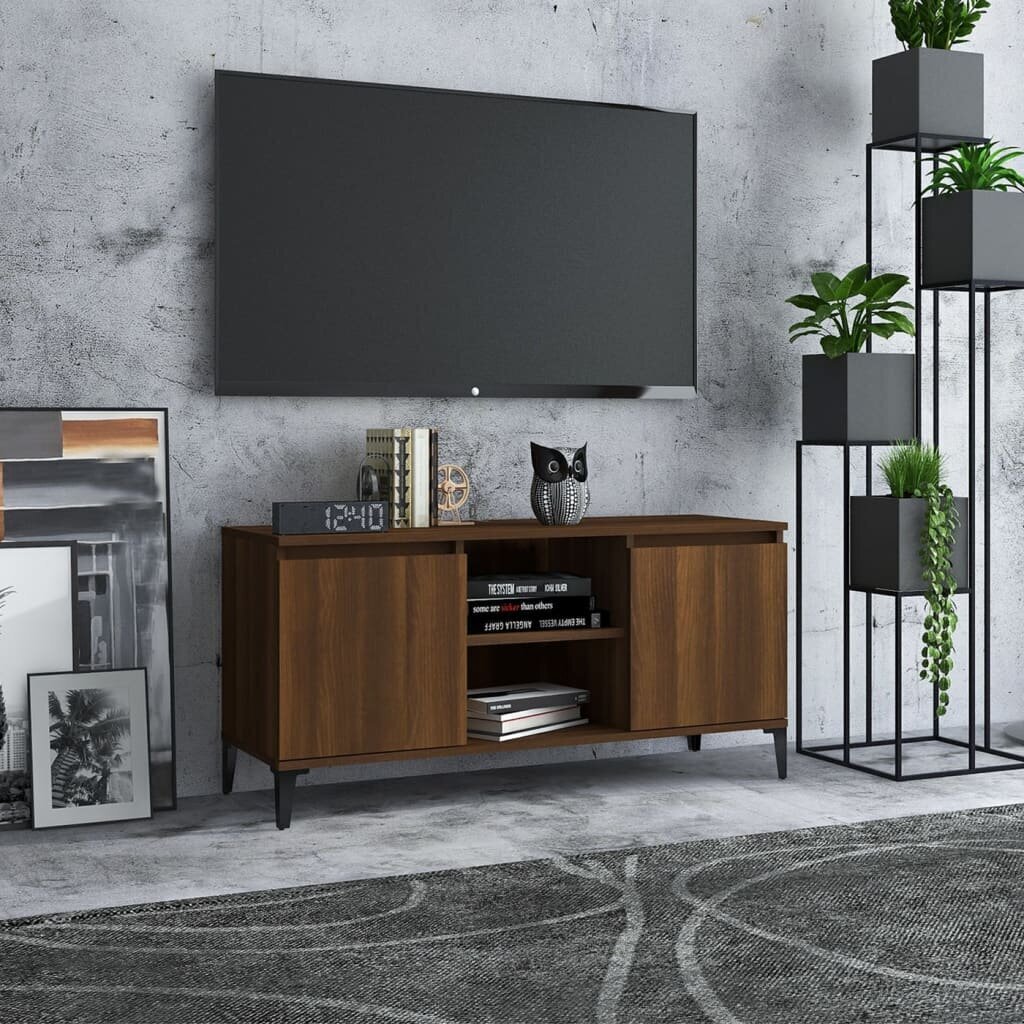 vidaXL TV-taso metallijaloilla ruskea tammi 103,5x35x50 cm hinta ja tiedot | TV-tasot | hobbyhall.fi