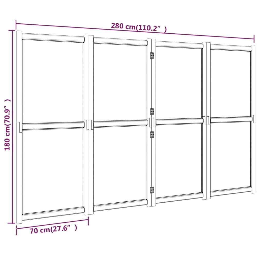 vidaXL 4-paneelinen tilanjakaja musta 280x180 cm hinta ja tiedot | Sermit ja tilanjakajat | hobbyhall.fi