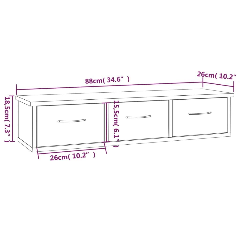 vidaXL TV-seinäkaappi harmaa Sonoma 88x26x18,5 cm tekninen puu hinta ja tiedot | Hyllyt | hobbyhall.fi