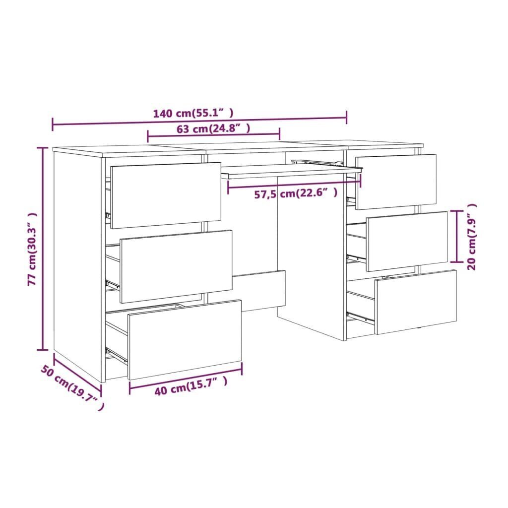 vidaXL Työpöytä ruskea tammi 140x50x77 cm tekninen puu hinta ja tiedot | Tietokonepöydät ja työpöydät | hobbyhall.fi