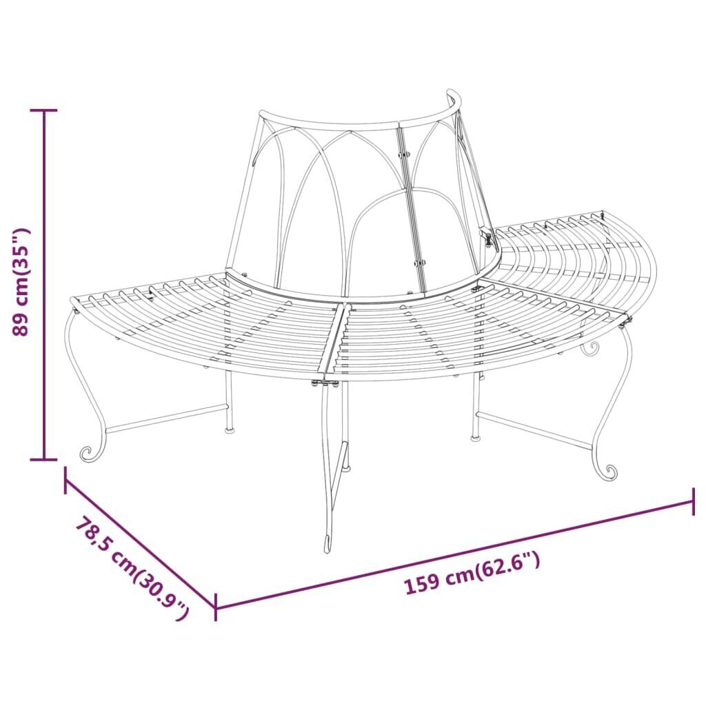 vidaXL Puolipyöreä puunympäryspenkki Ø 159 cm musta teräs hinta ja tiedot | Puutarhapenkit | hobbyhall.fi