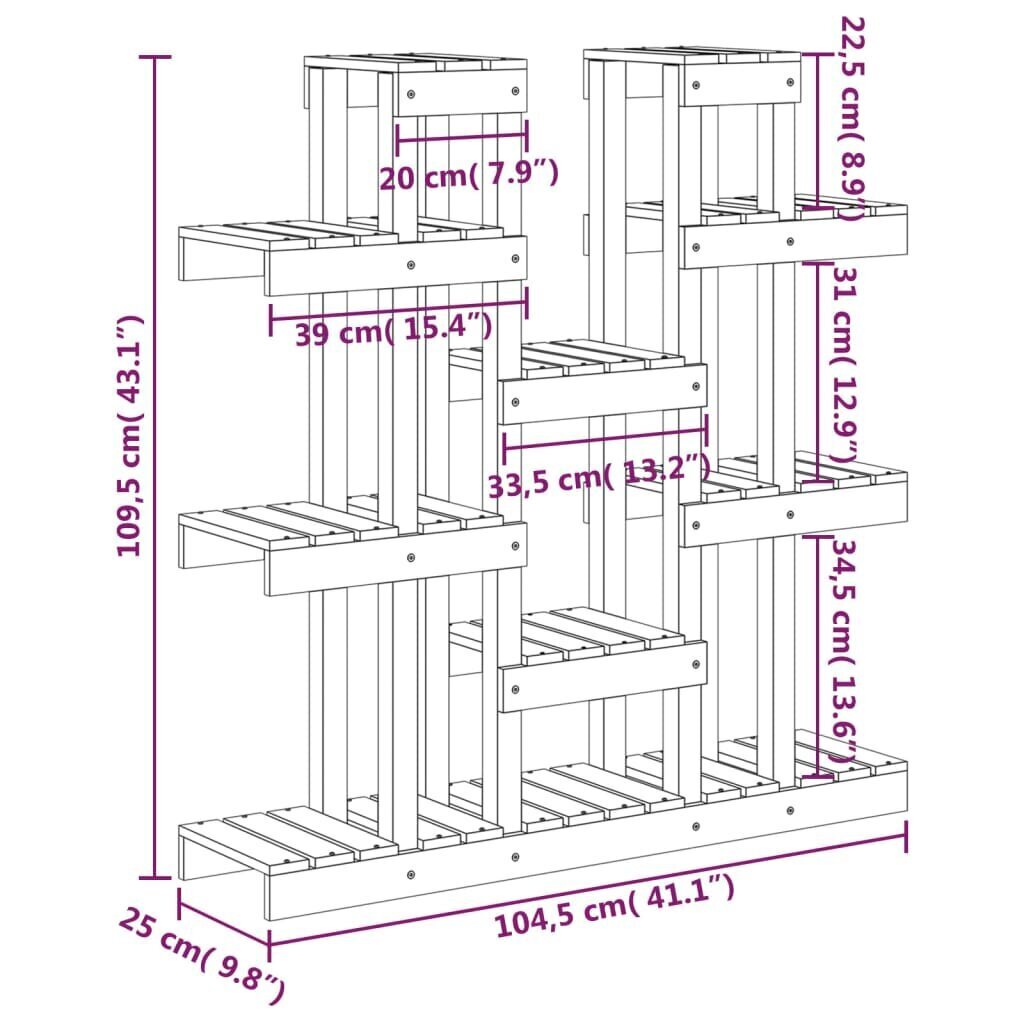 vidaXL Kasviteline harmaa 104,5x25x109,5 cm täysi mänty hinta ja tiedot | Kukkatelineet ja kukkapöydät | hobbyhall.fi