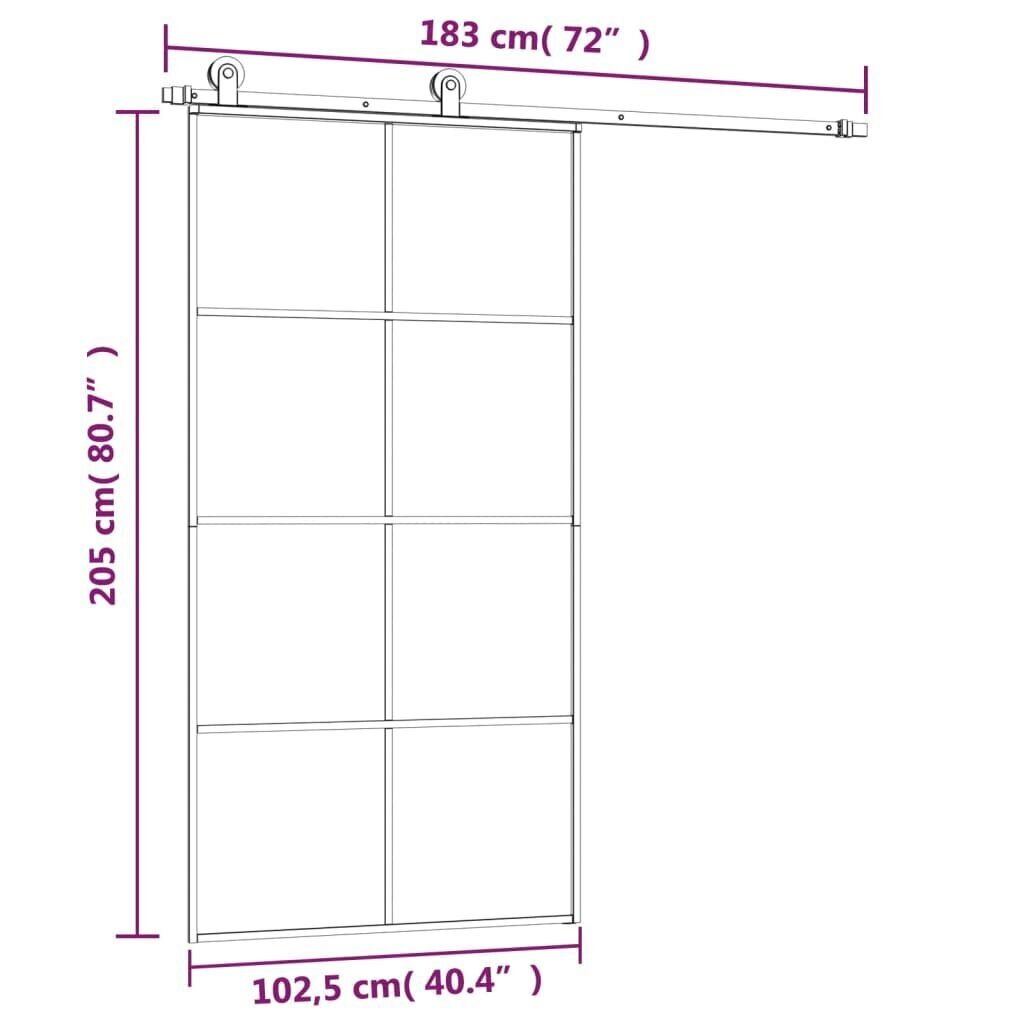 vidaXL Liukuovi asennustarvikkeilla 102,5x205 cm ESG lasi ja alumiini hinta ja tiedot | Sisäovet | hobbyhall.fi