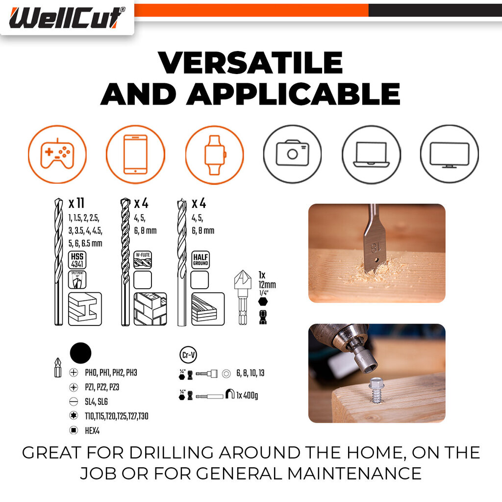 Sarja poranteriä ja ruuvitaltan teriä 41kpl WellCut WC-DB41U hinta ja tiedot | Käsityökalut | hobbyhall.fi