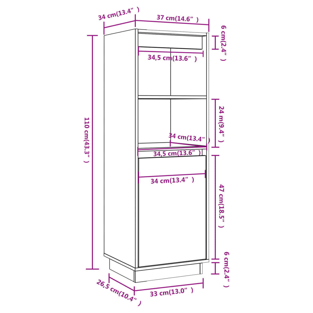 vidaXL Kaappi 37x34x110 cm täysi mänty hinta ja tiedot | Olohuoneen kaapit ja lipastot | hobbyhall.fi