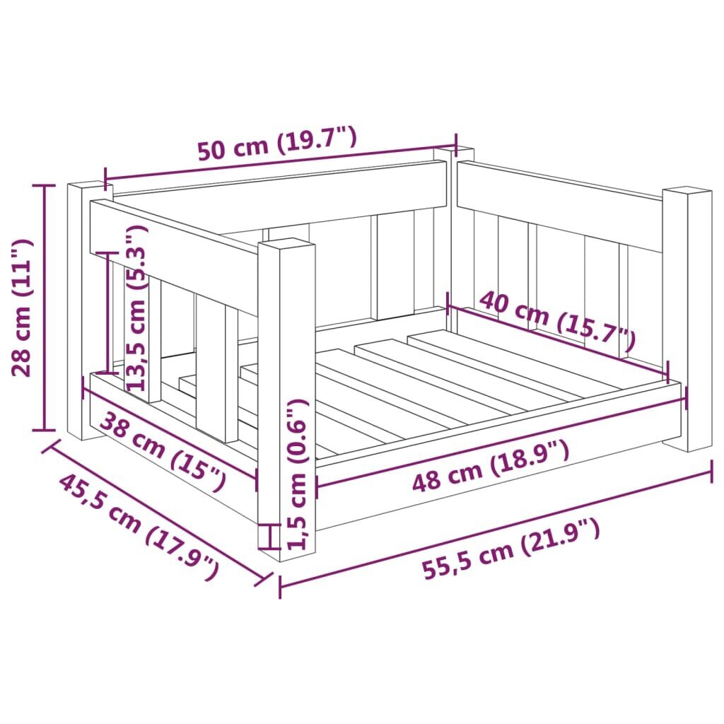 vidaXL Koiransänky 55,5x45,5x28 cm täysi mänty hinta ja tiedot | Pedit ja pesät | hobbyhall.fi