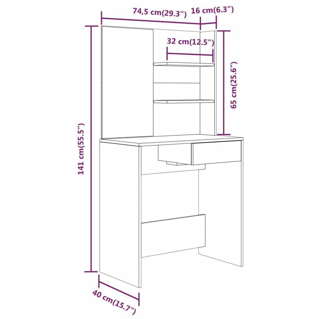 vidaXL Peilipöytäsarja betoninharmaa 74,5x40x141 cm hinta ja tiedot | Peilipöydät | hobbyhall.fi