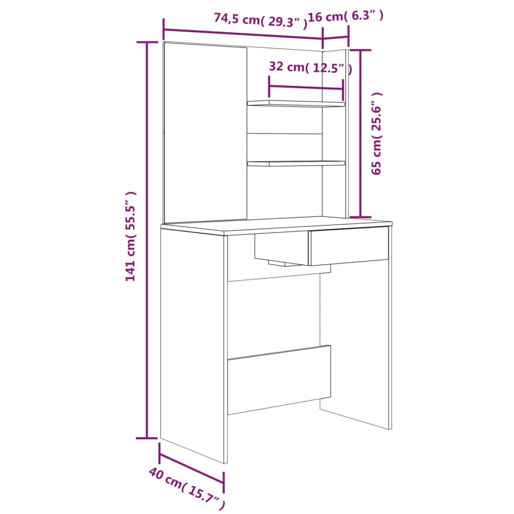 VidaXL Peilipöytäsarja musta 74,5x40x141 cm hinta ja tiedot | Peilipöydät | hobbyhall.fi