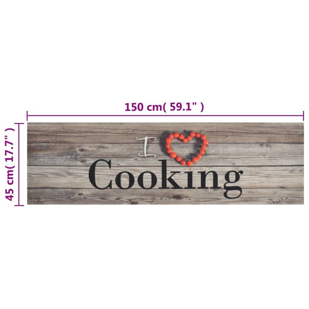 vidaXL Keittiön pestävä lattiamatto Cooking harmaa 45x150 cm sametti hinta ja tiedot | Pöytäliinat, tabletit ja lautasliinat | hobbyhall.fi