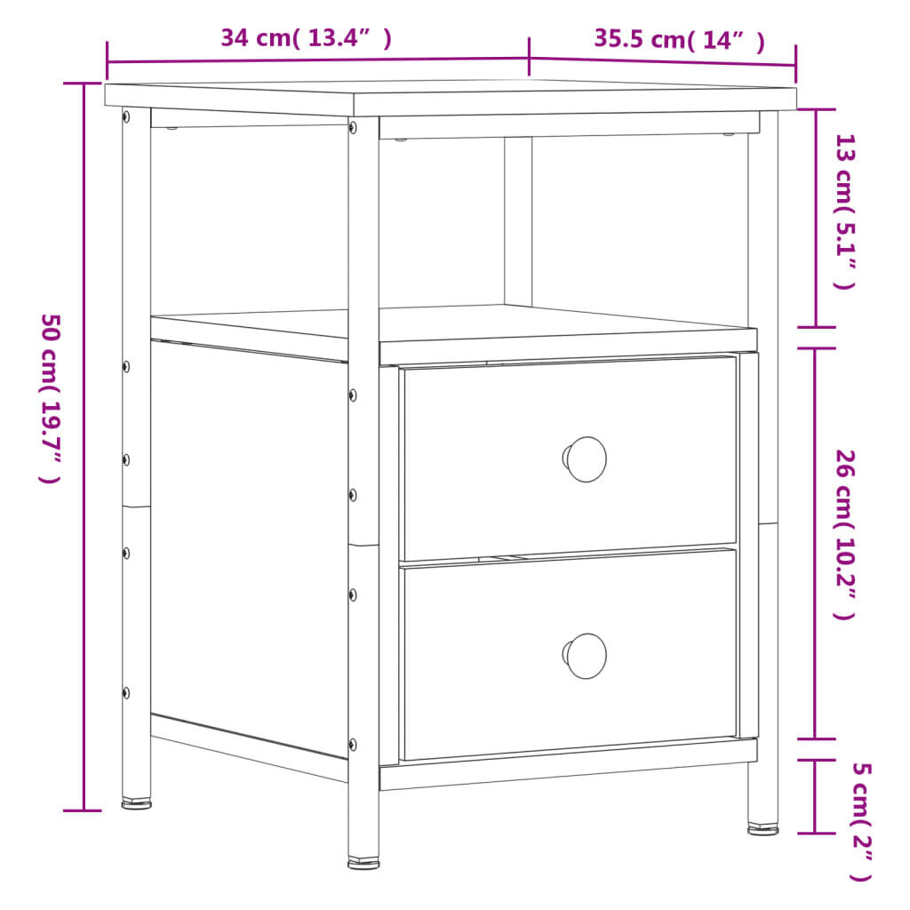 vidaXL Yöpöytä Sonoma-tammi 34x35,5x50 cm tekninen puu hinta ja tiedot | Yöpöydät | hobbyhall.fi