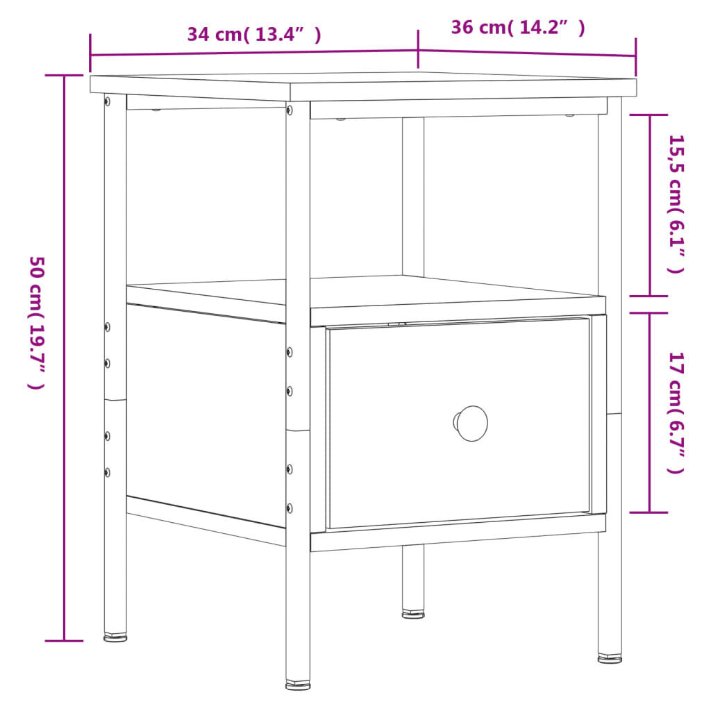 vidaXL Yöpöytä musta 34x36x50 cm tekninen puu hinta ja tiedot | Yöpöydät | hobbyhall.fi