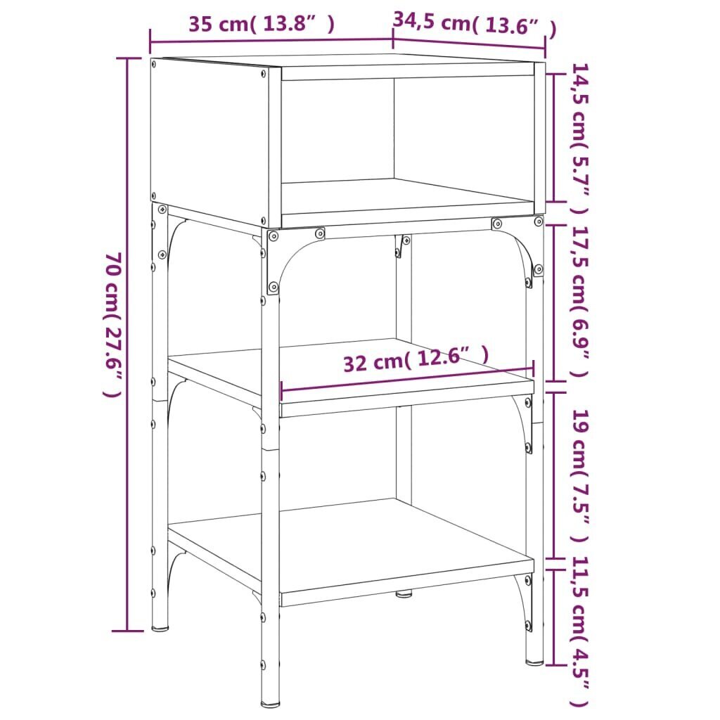 vidaXL Yöpöytä harmaa Sonoma 35x34,5x70 cm tekninen puu hinta ja tiedot | Yöpöydät | hobbyhall.fi