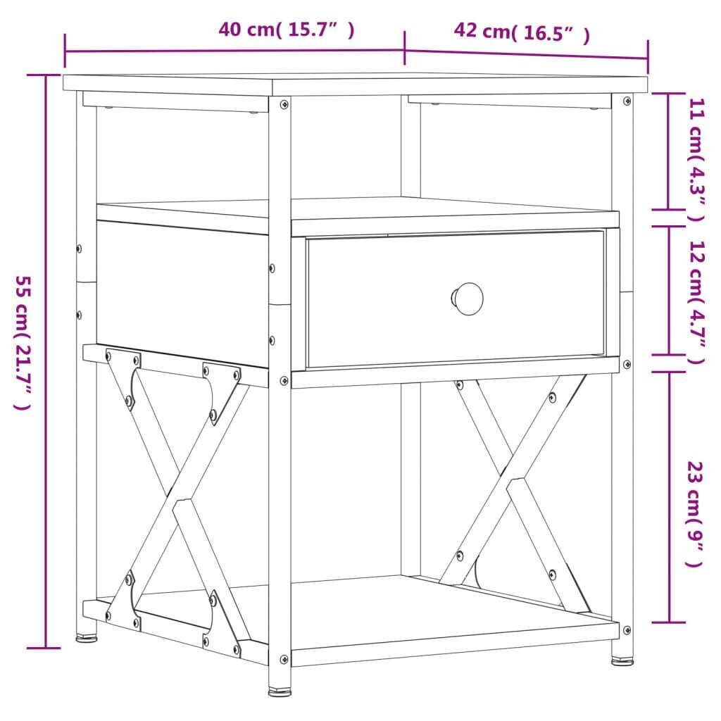 vidaXL Yöpöytä ruskea tammi 40x42x55 cm tekninen puu hinta ja tiedot | Yöpöydät | hobbyhall.fi