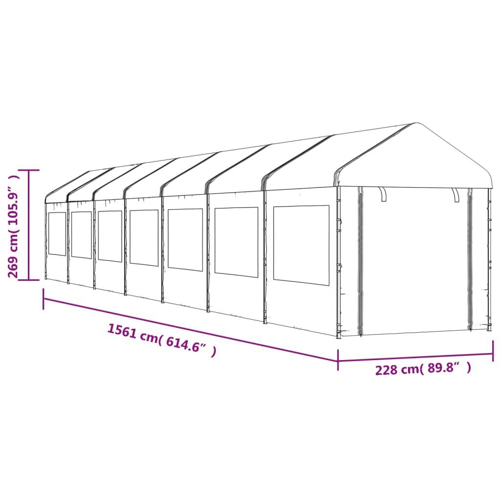 vidaXL Huvimaja katolla valkoinen 15,61x2,28x2,69 m polyeteeni hinta ja tiedot | Puutarhapaviljongit | hobbyhall.fi