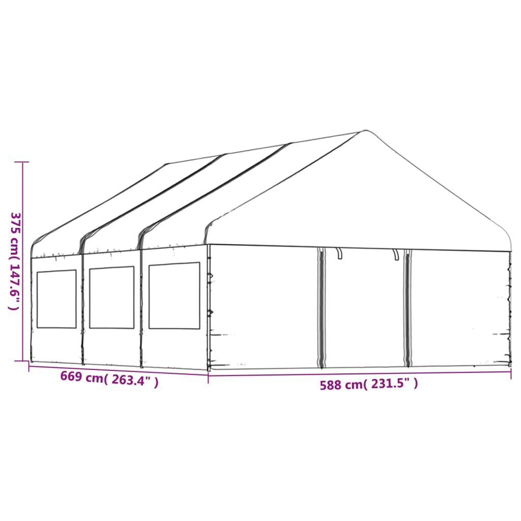 vidaXL Huvimaja katolla valkoinen 6,69x5,88x3,75 m polyeteeni hinta ja tiedot | Puutarhapaviljongit | hobbyhall.fi