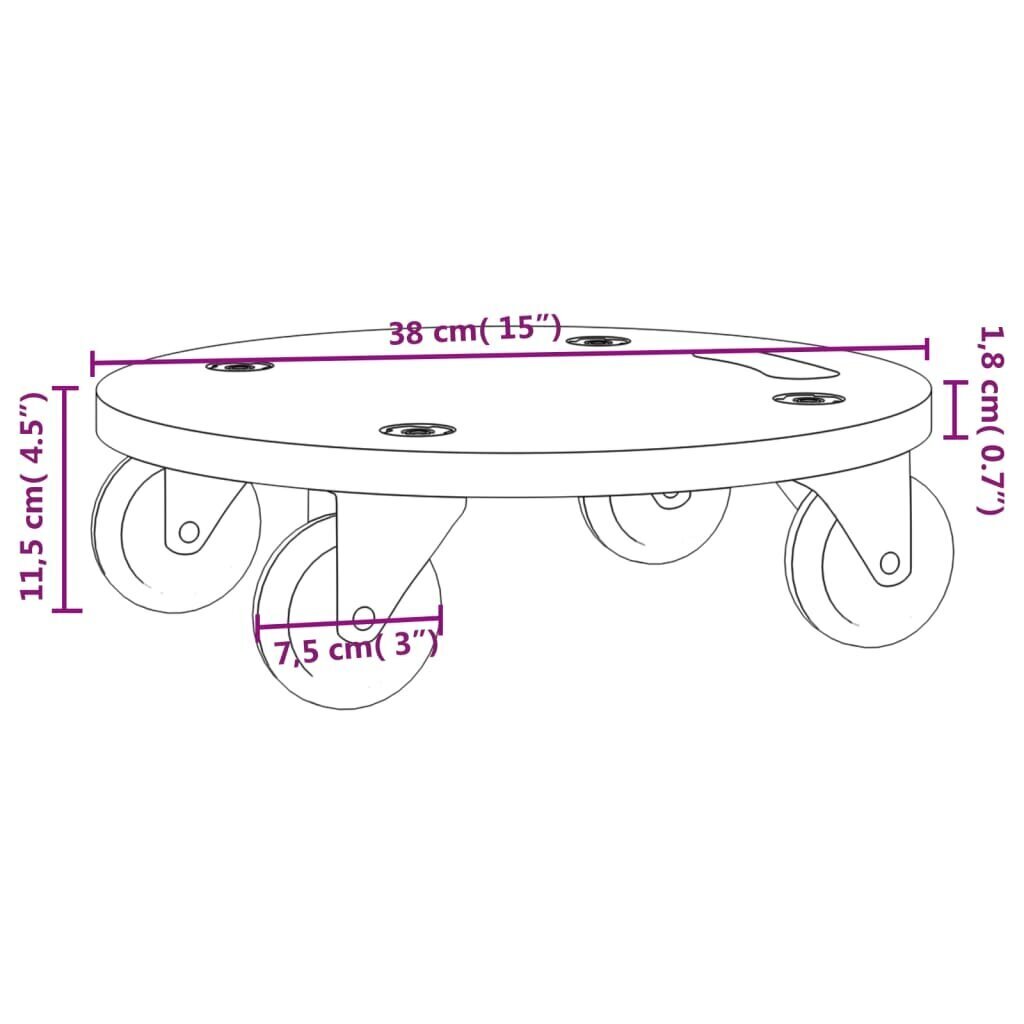 vidaXL Kuljetusalustat 2 kpl pyöreä Ø38x11,5 cm hinta ja tiedot | Lisätarvikkeet autoiluun | hobbyhall.fi