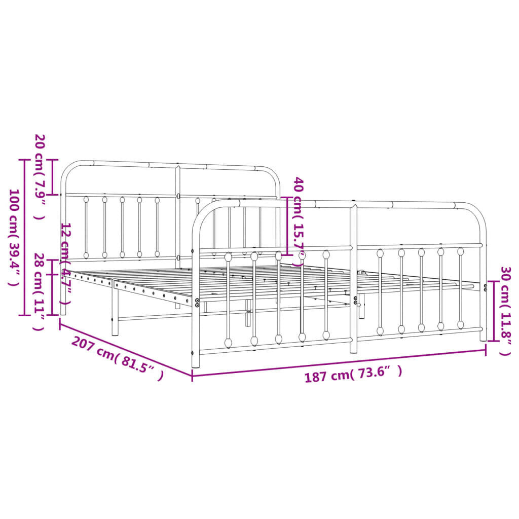 vidaXL Metallinen sängynrunko päädyillä valkoinen 180x200 cm hinta ja tiedot | Sängyt | hobbyhall.fi