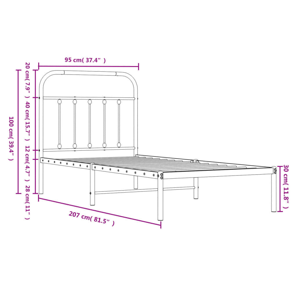 vidaXL Metallinen sängynrunko päädyllä musta 90x200 cm hinta ja tiedot | Sängyt | hobbyhall.fi