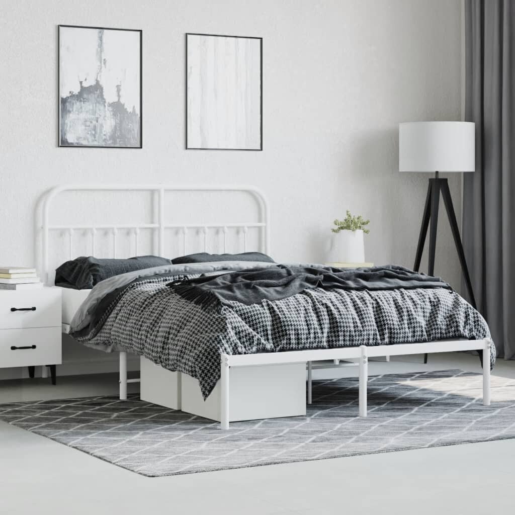 vidaXL Metallinen sängynrunko päädyllä valkoinen 140x200 cm hinta ja tiedot | Sängyt | hobbyhall.fi