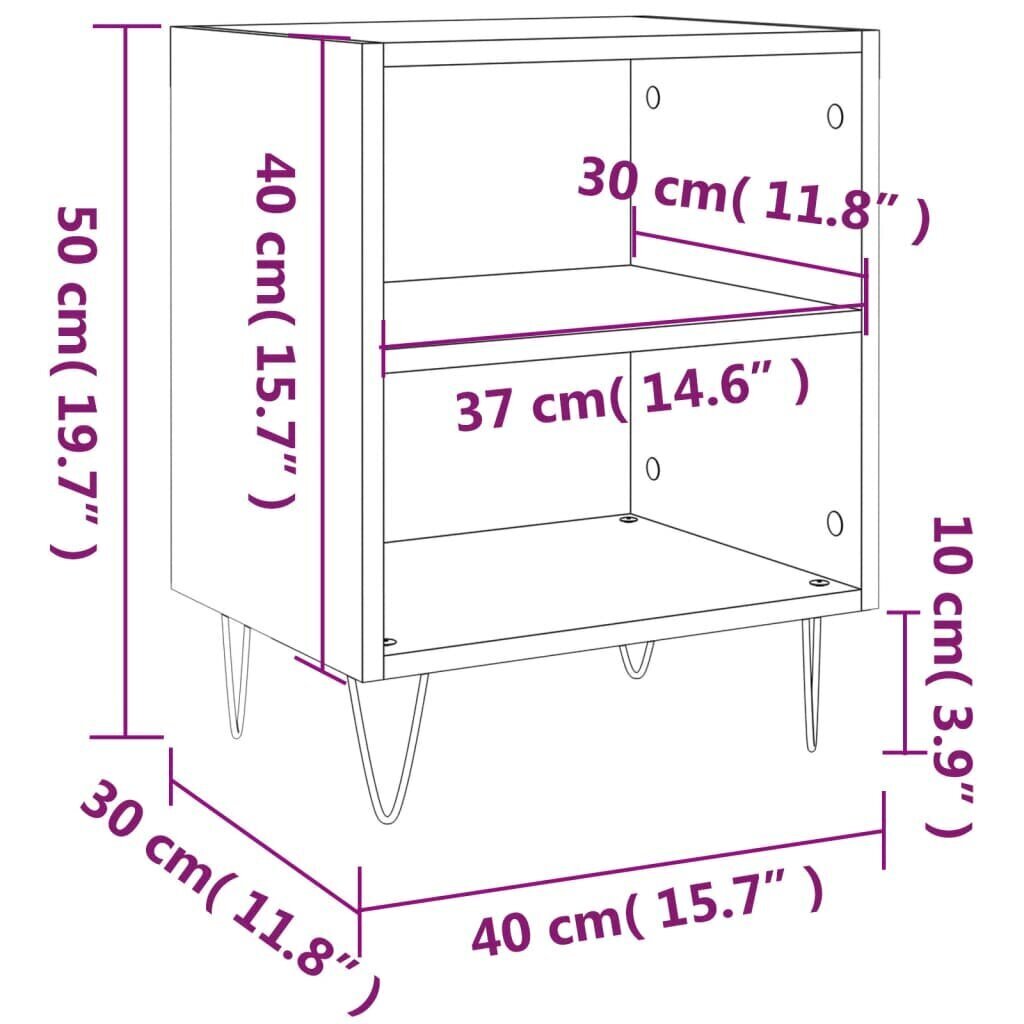 vidaXL Yöpöydät 2 kpl harmaa Sonoma 40x30x50 cm tekninen puu hinta ja tiedot | Yöpöydät | hobbyhall.fi