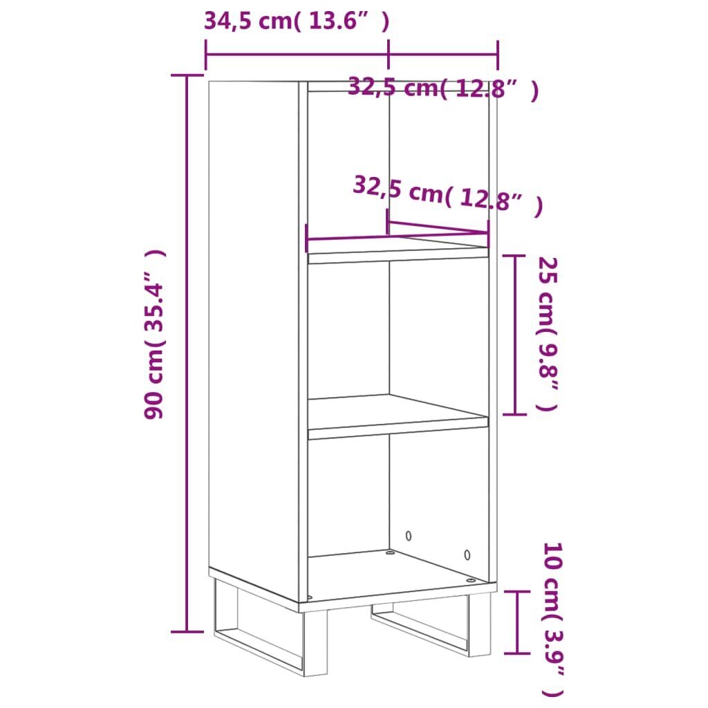 vidaXL Senkki valkoinen 34,5x32,5x90 cm tekninen puu hinta ja tiedot | Olohuoneen kaapit ja lipastot | hobbyhall.fi