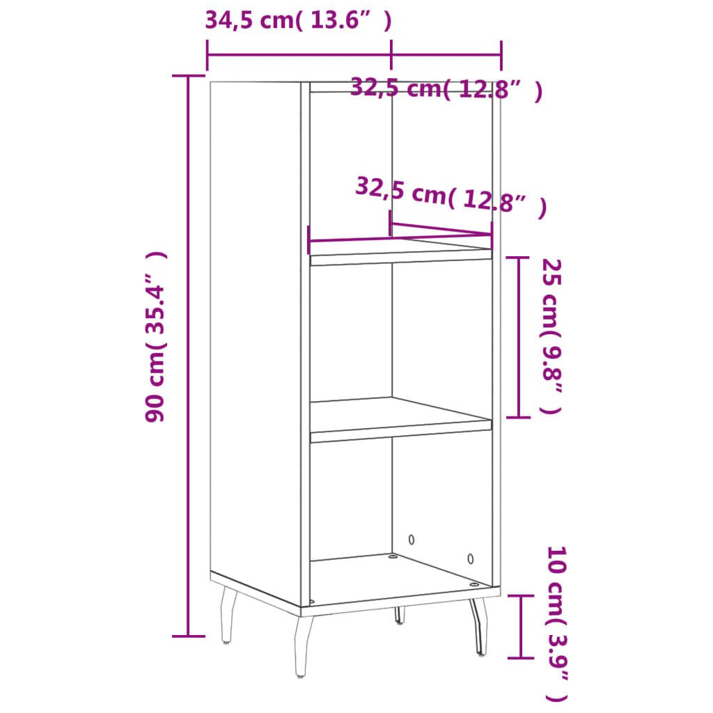 vidaXL Senkki musta 34,5x32,5x90 cm tekninen puu hinta ja tiedot | Olohuoneen kaapit ja lipastot | hobbyhall.fi