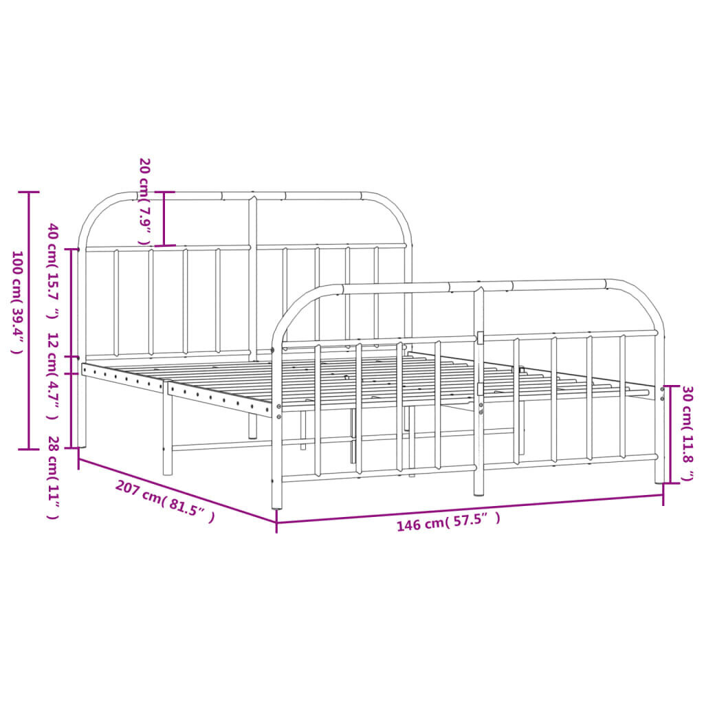 vidaXL Metallinen sängynrunko päädyillä valkoinen 140x200 cm hinta ja tiedot | Sängyt | hobbyhall.fi