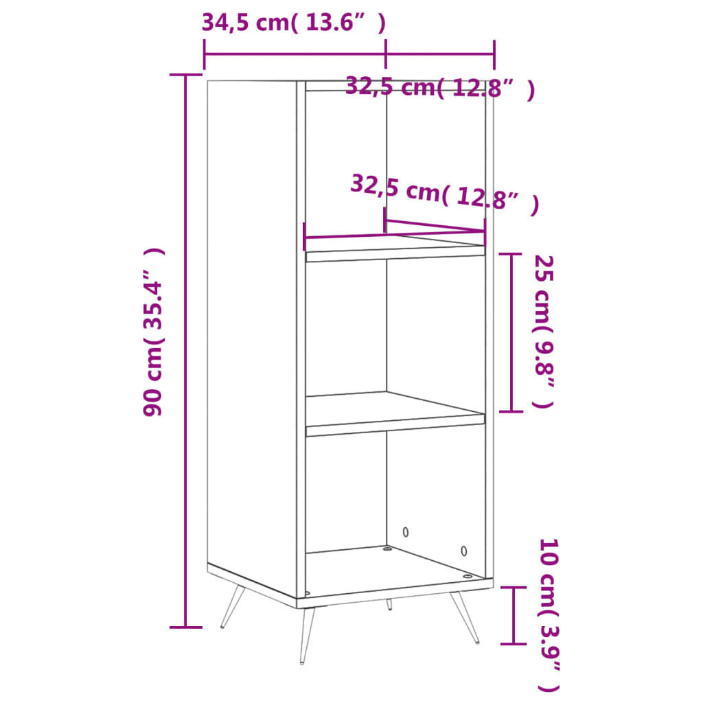 vidaXL Hyllykaappi valkoinen 34,5x32,5x90 cm tekninen puu hinta ja tiedot | Olohuoneen kaapit ja lipastot | hobbyhall.fi