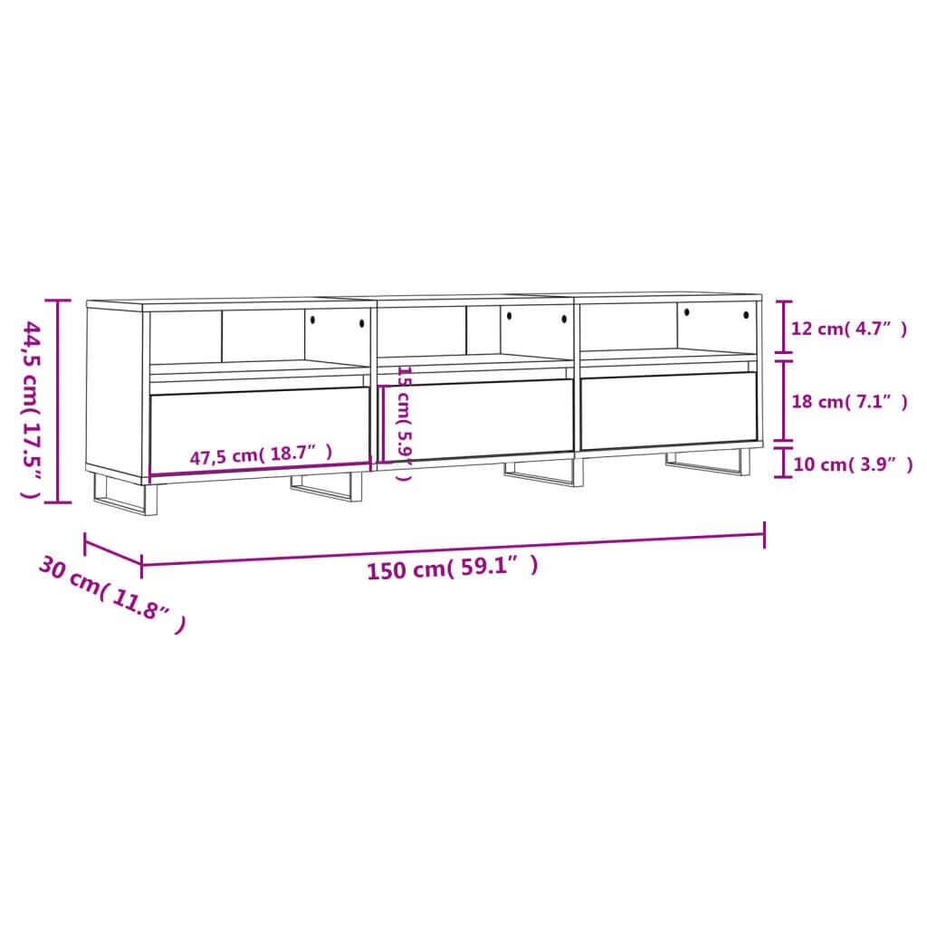 vidaXL TV-taso musta 150x30x44,5 cm tekninen puu hinta ja tiedot | TV-tasot | hobbyhall.fi