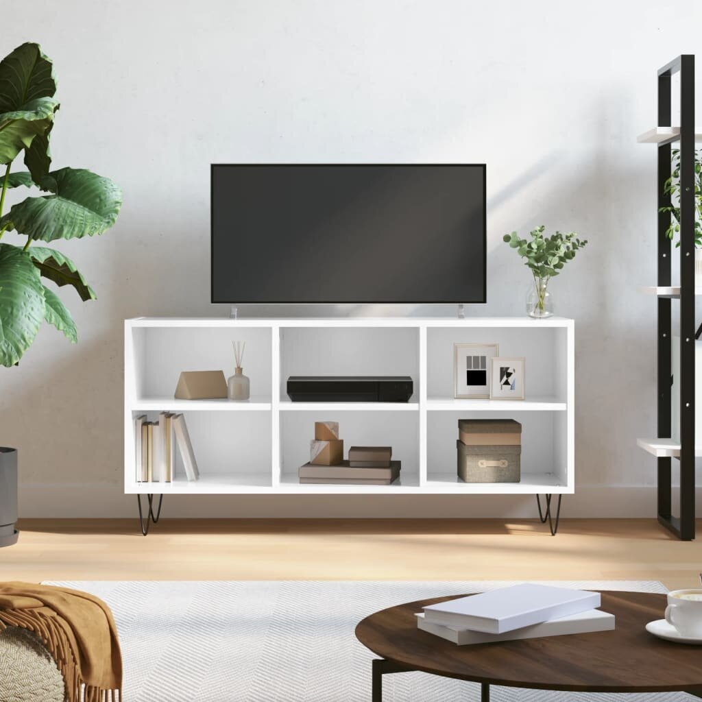 vidaXL TV-taso korkeakiilto valkoinen 103,5x30x50 cm tekninen puu hinta ja tiedot | TV-tasot | hobbyhall.fi