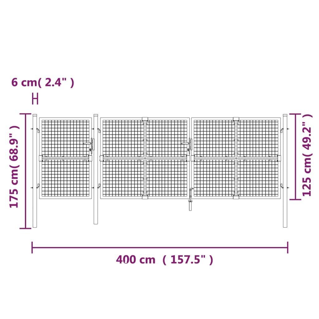 vidaXL Puutarhan verkkoportti hopea 400x175 cm galvanoitu teräs hinta ja tiedot | Aidat ja tarvikkeet | hobbyhall.fi