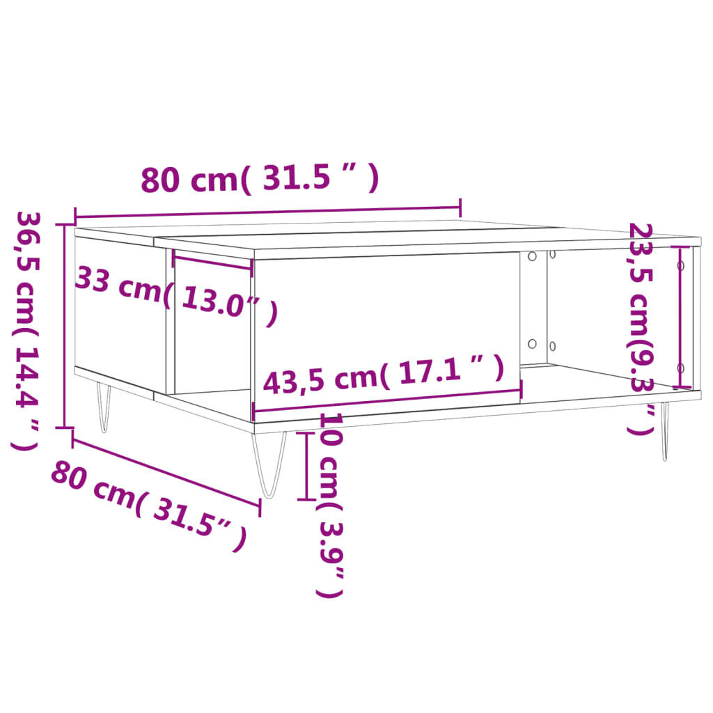 vidaXL Sohvapöytä savutammi 80x80x36,5 cm tekninen puu hinta ja tiedot | Sohvapöydät | hobbyhall.fi