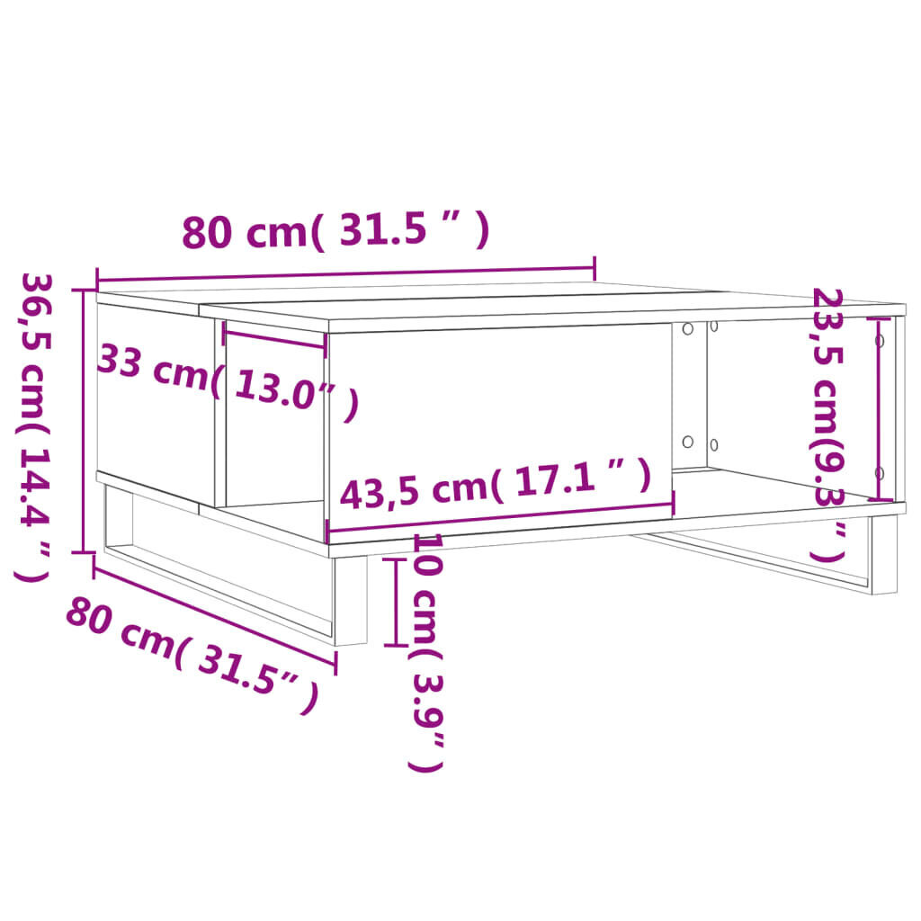 vidaXL Sohvapöytä savutammi 80x80x36,5 cm tekninen puu hinta ja tiedot | Sohvapöydät | hobbyhall.fi