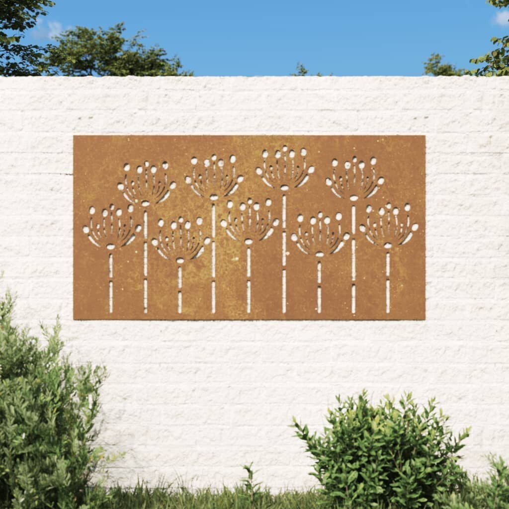 vidaXL Puutarhaseinäkoriste 105x55 cm corten teräs kukkakuvio hinta ja tiedot | Sisustustuotteet | hobbyhall.fi