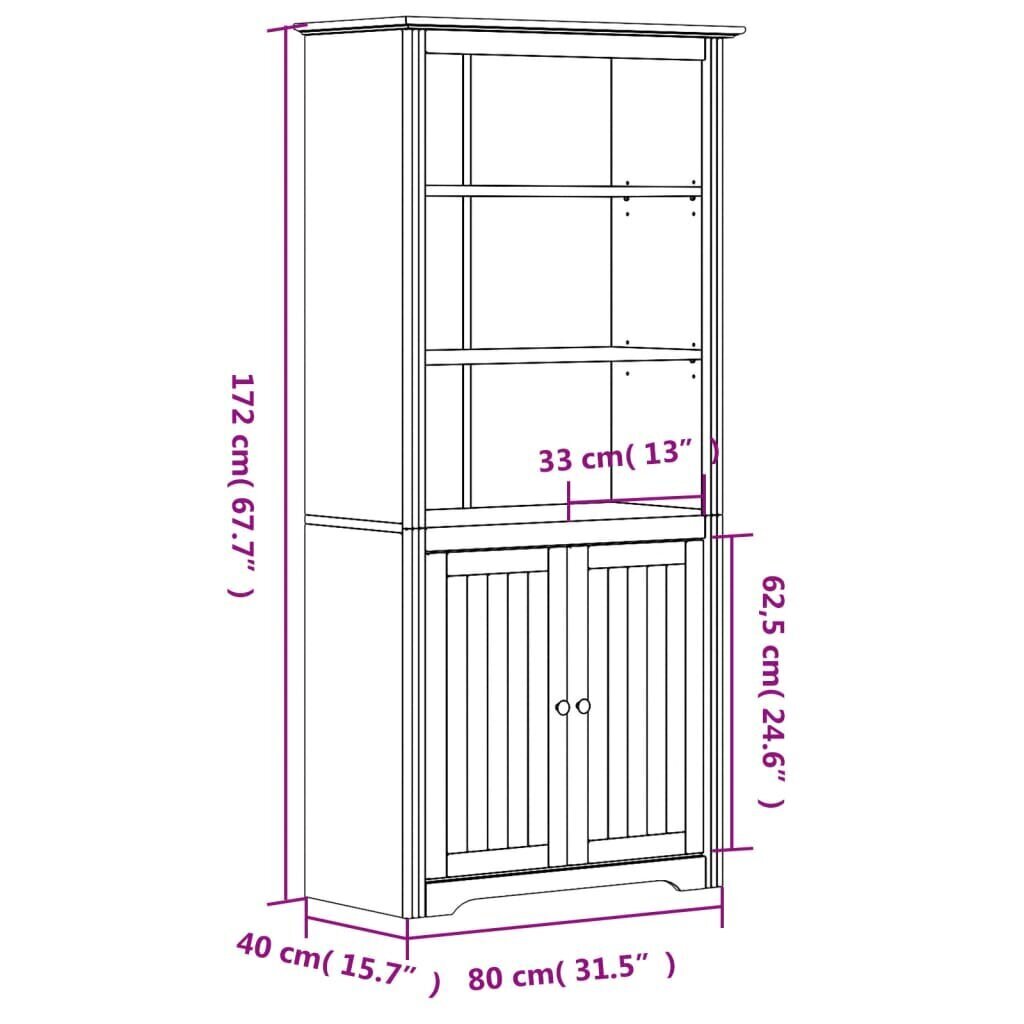 vidaXL Kirjahylly BODO harmaa 80x40x172 cm täysi mänty hinta ja tiedot | Olohuoneen kaapit ja lipastot | hobbyhall.fi