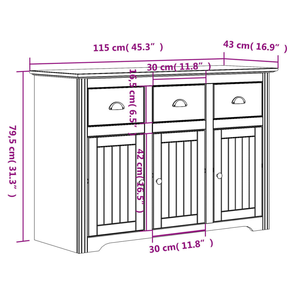 vidaXL Senkki BODO valkoinen/ruskea 115x43x79,5 cm täysi mänty hinta ja tiedot | Olohuoneen kaapit ja lipastot | hobbyhall.fi