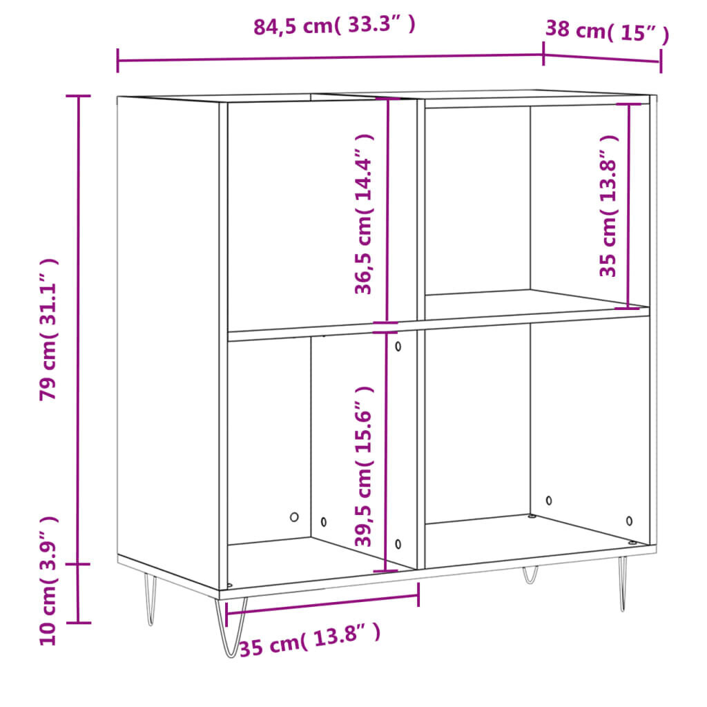 vidaXL LP-levyjen säilytyskaappi korkeakiilto valk. 84,5x38x89 cm puu hinta ja tiedot | Kaapit | hobbyhall.fi