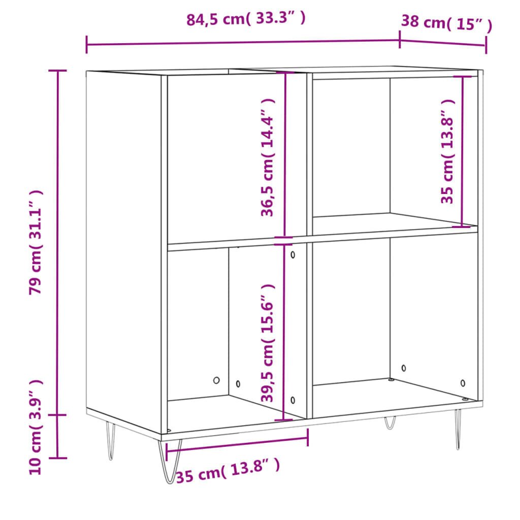 vidaXL LP-levyjen säilytyskaappi betoninharmaa 84,5x38x89 cm puu hinta ja tiedot | Kaapit | hobbyhall.fi