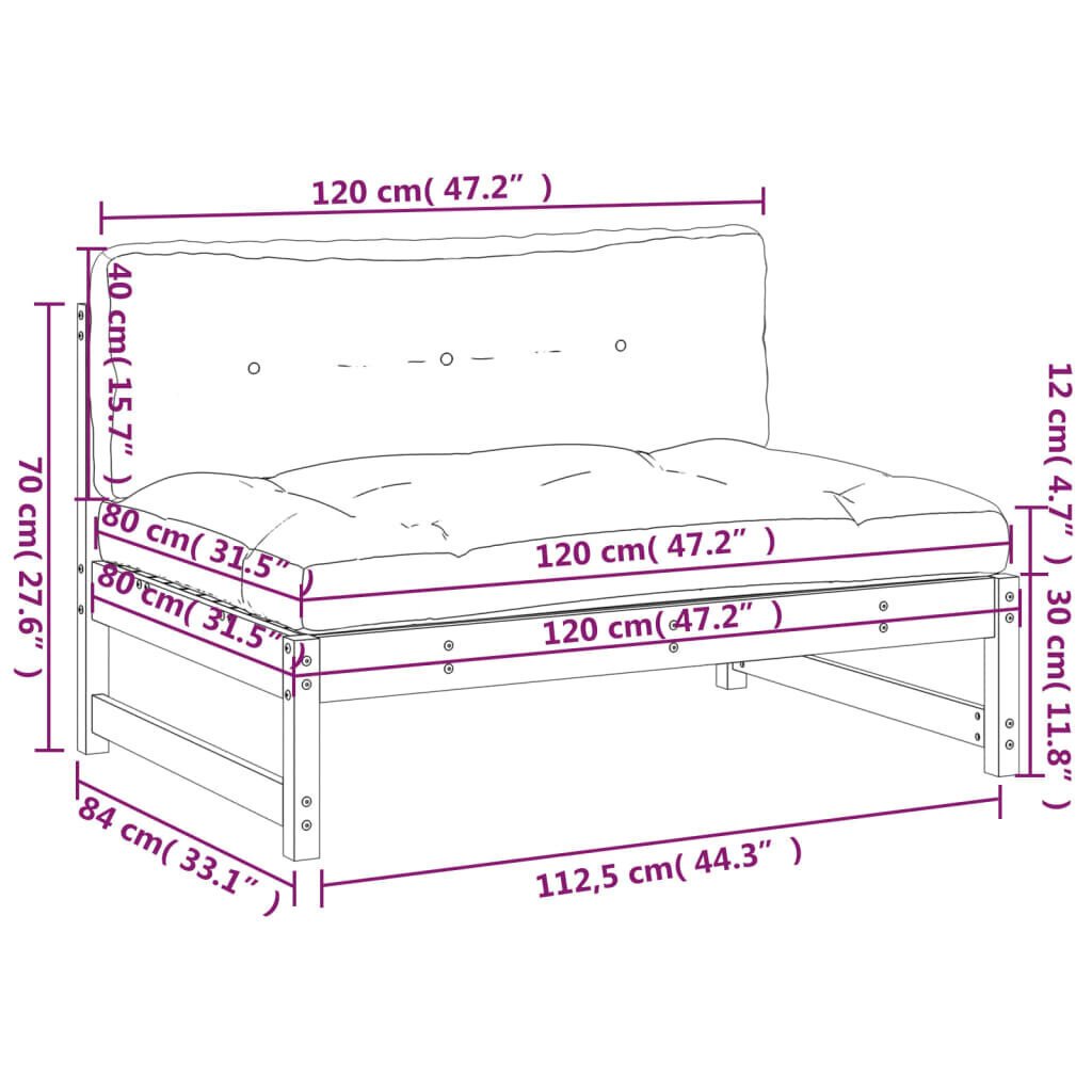 vidaXL Keskisohva valkoinen 120x80 cm täysi mänty hinta ja tiedot | Puutarhatuolit | hobbyhall.fi