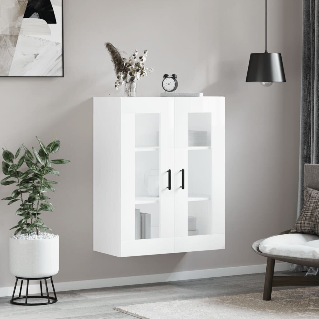 vidaXL Seinäkiinnitettävä kaappi korkeakiilto valkoinen 69,5x34x90 cm hinta ja tiedot | Olohuoneen kaapit ja lipastot | hobbyhall.fi