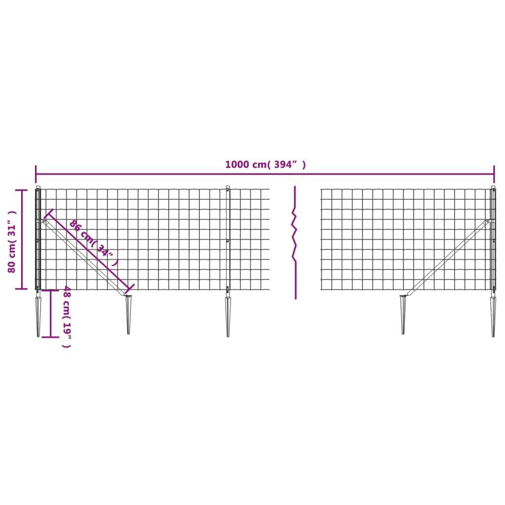 vidaXL Verkkoaita maapiikeillä antrasiitti 0,8x10 m hinta ja tiedot | Aidat ja tarvikkeet | hobbyhall.fi