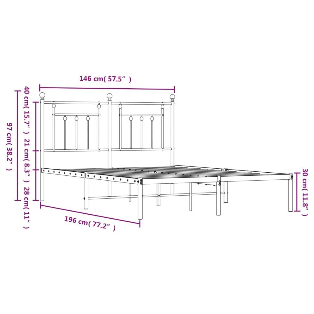 vidaXL Metallinen sängynrunko päädyllä musta 140x190 cm hinta ja tiedot | Sängyt | hobbyhall.fi