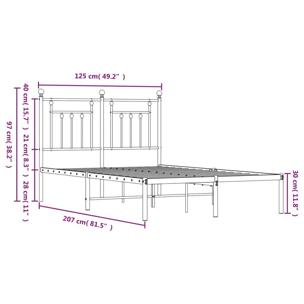 vidaXL Metallinen sängynrunko päädyllä musta 120x200 cm hinta ja tiedot | Sängyt | hobbyhall.fi