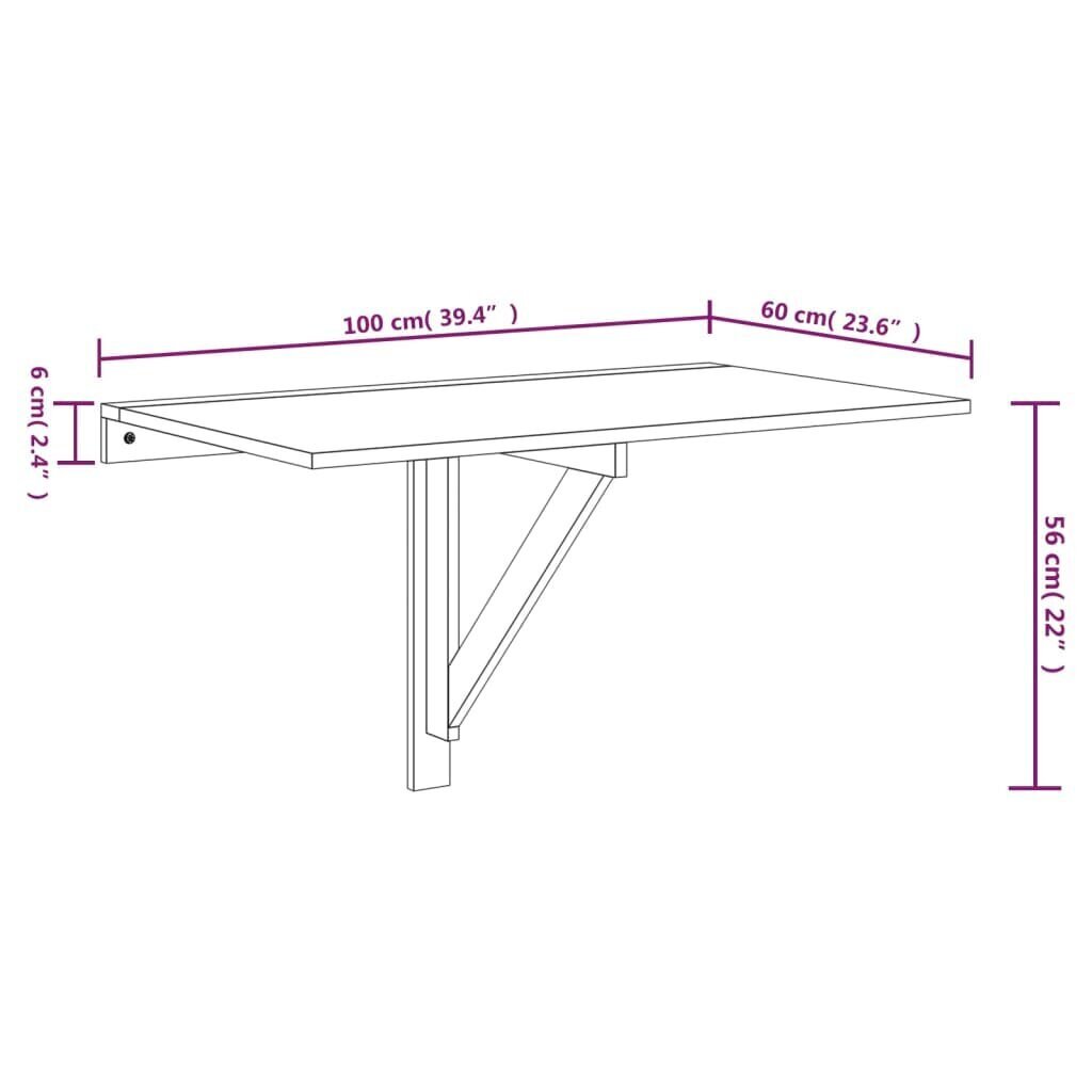 vidaXL Klaffipöytä seinälle korkeak. valk. 100x60x56 cm tekninen puu hinta ja tiedot | Sohvapöydät | hobbyhall.fi